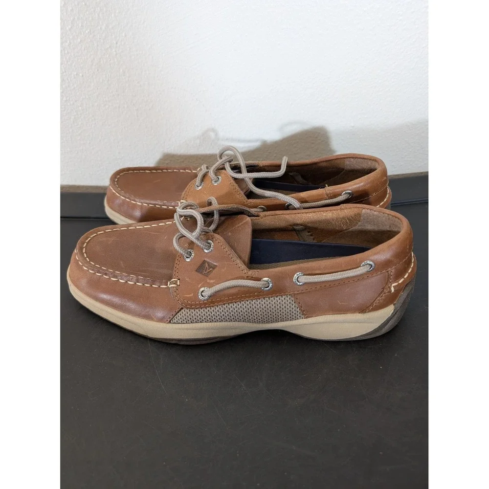 Sperry Top-Sider Men's 9 Billfish Tan Leather Boat Shoes 3-Eye Loafers Mesh